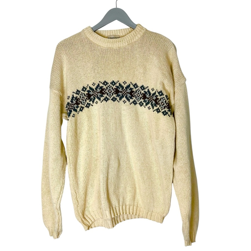 Vintage Mens sweater Icelandic size‎ M Northwest Territory cream fair isle